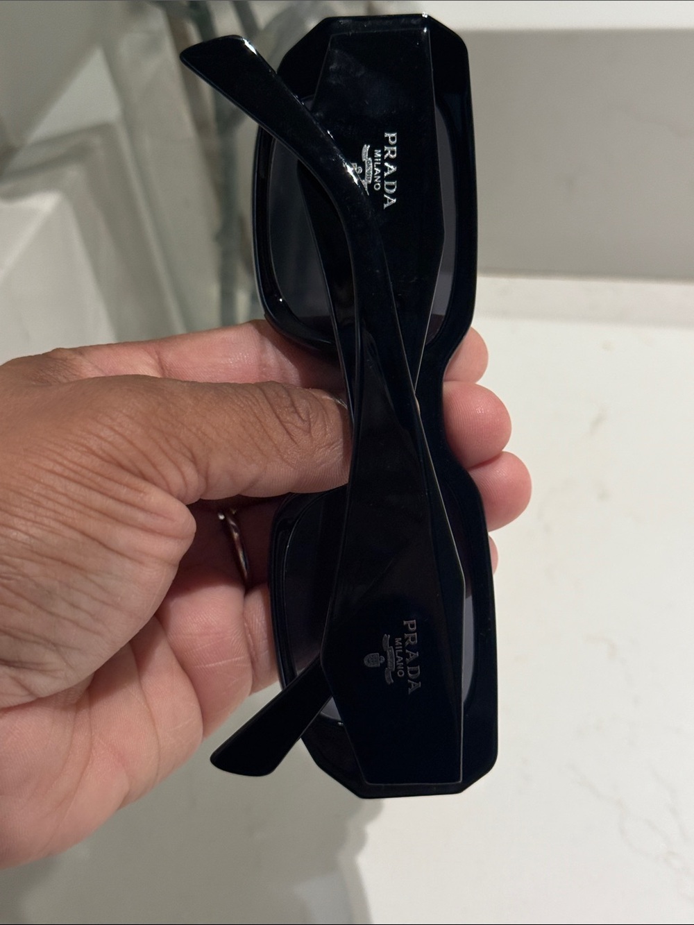 Prada Glossy Black Rectangular Sunglasses - Picture 14 of 14